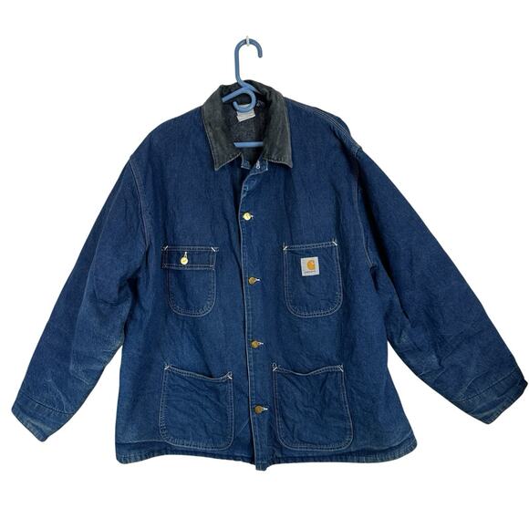 Vintage Carhartt Jacket XXL Denim Blanket Lined Work Barn Chore Coat Distressed - Picture 1 of 14